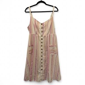 Torrid Pink Stripe Linen Button Front Midi Dress Sz 2 18/20 Smocked Sundress